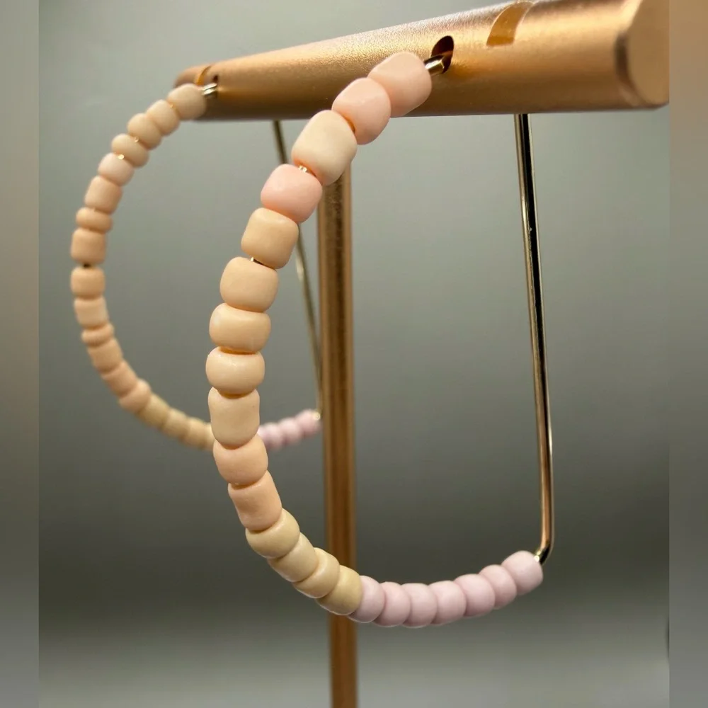 Handmade Beaded Hoop Earrings – Neutral Blush Ombre Boho